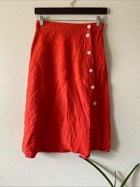 LOFT Red Midi Skirt with Side Buttons